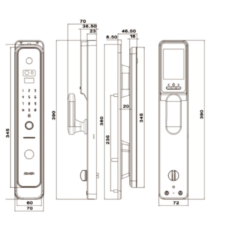 Kích thước khóa cửa điện tử Avolock AV-69-B Kích thước khóa cửa điện tử Avolock AV-69-B